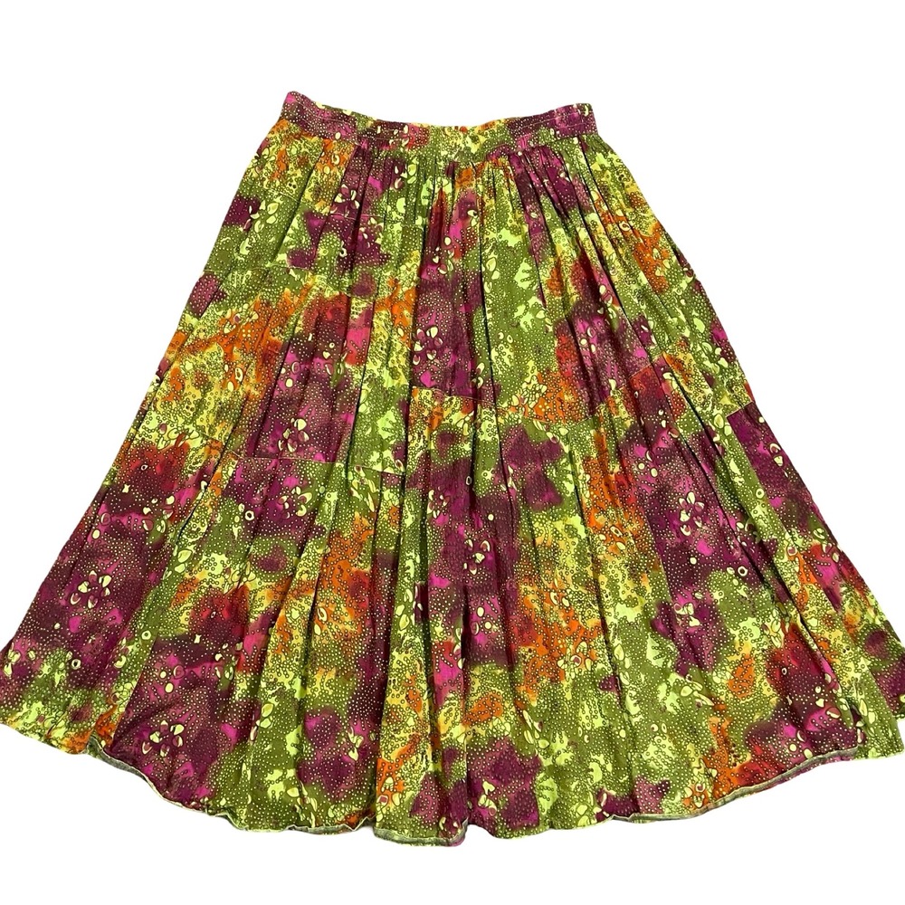Vintage Take Two Co Skirt Women XL Green Orange Broomstick Tiered Maxi Boho
